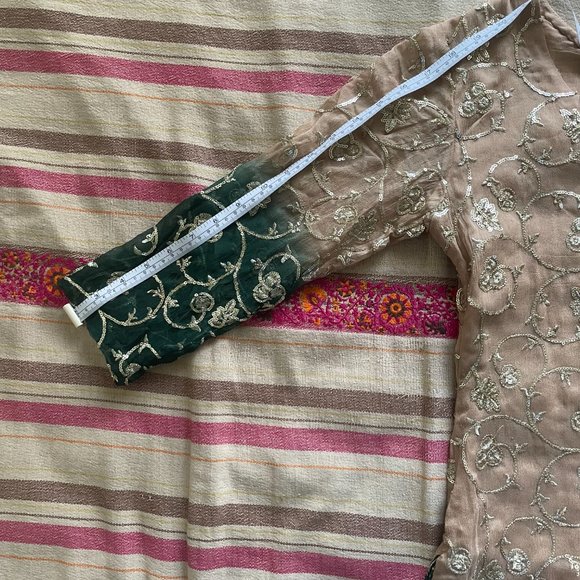 3 piece green lehenga set with gold embroidered motif and ombre style dye - Picture 9 of 11